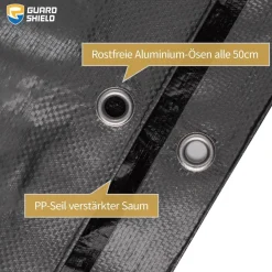 Abdeckplane 2x2m Wasserdicht Grau Schwarz Polyester 120g/m² UV-stabilisiert