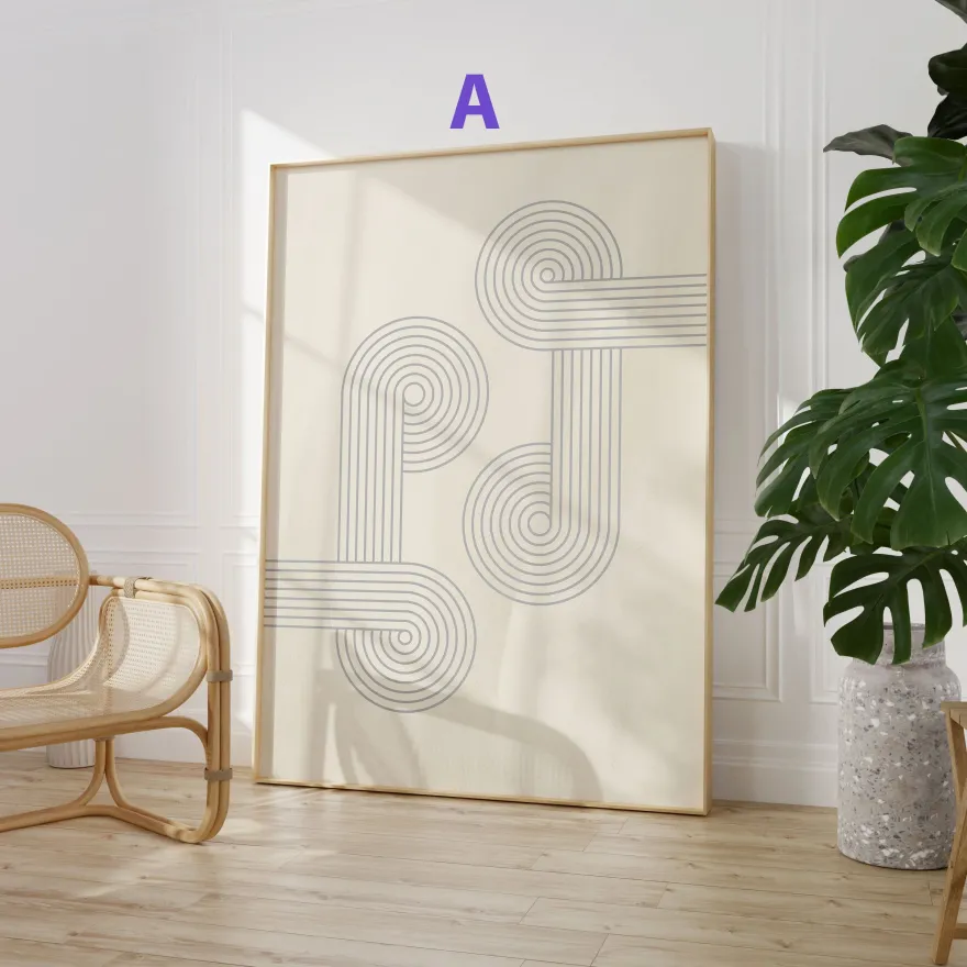 Abstrakte Linien Poster · Geschenkidee · Minimalistische Line Art in Beige un