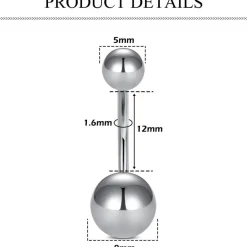 AceFun Bauchnabelpiercing aus massivem Titan, 12mm, Silber - Ideal für frische