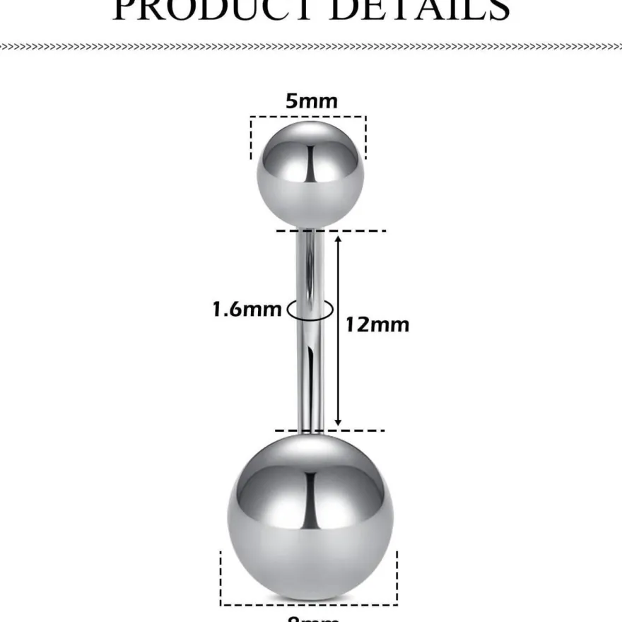 AceFun Bauchnabelpiercing aus massivem Titan, 12mm, Silber - Ideal für frische