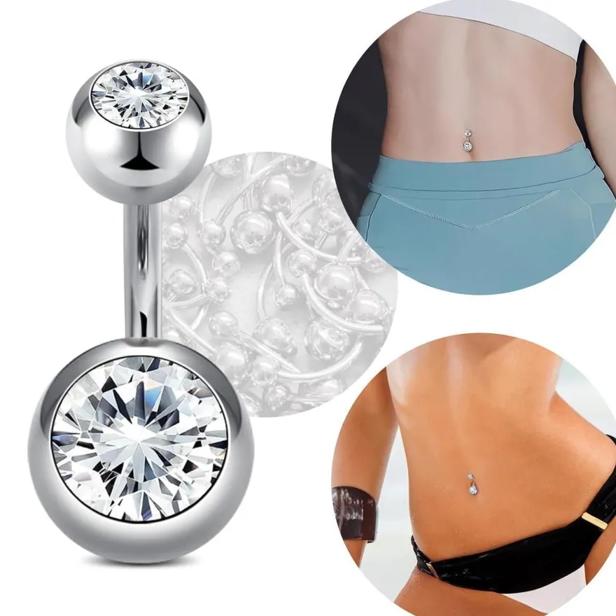 AceFun Bauchnabelpiercing Silber Titan Chirurgenstahl für Frauen 14G, 6-16mm
