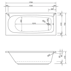 Acryl Badewanne Korana 170 x 75 x 41,5 cm weiß rechteck Wanne