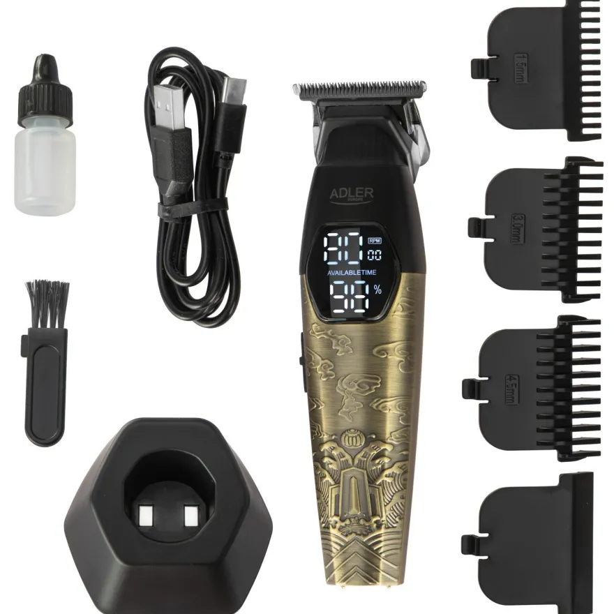 Adler AD 2968 Barttrimmer füt Herrem mit 2 Geschwindigkeitsstufen, LED-Display