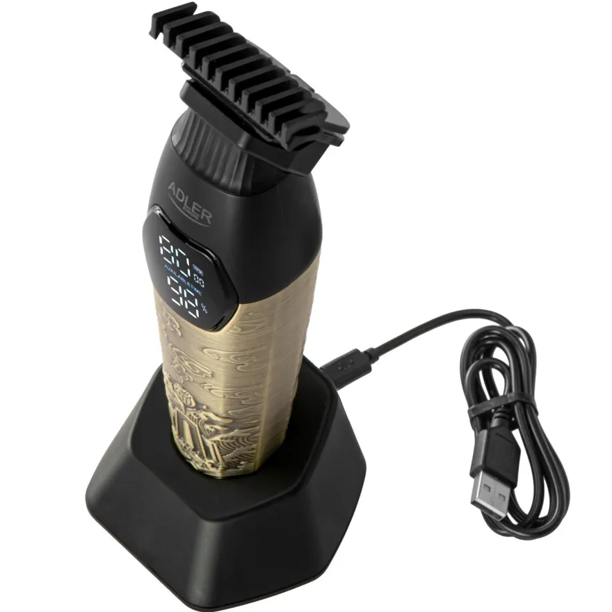 Adler AD 2968 Barttrimmer füt Herrem mit 2 Geschwindigkeitsstufen, LED-Display