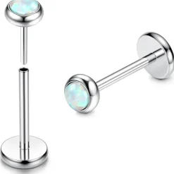Adramata 2Pcs G23 Titan Labret Piercing mit flacher Rückseite, CZ & Opal, für