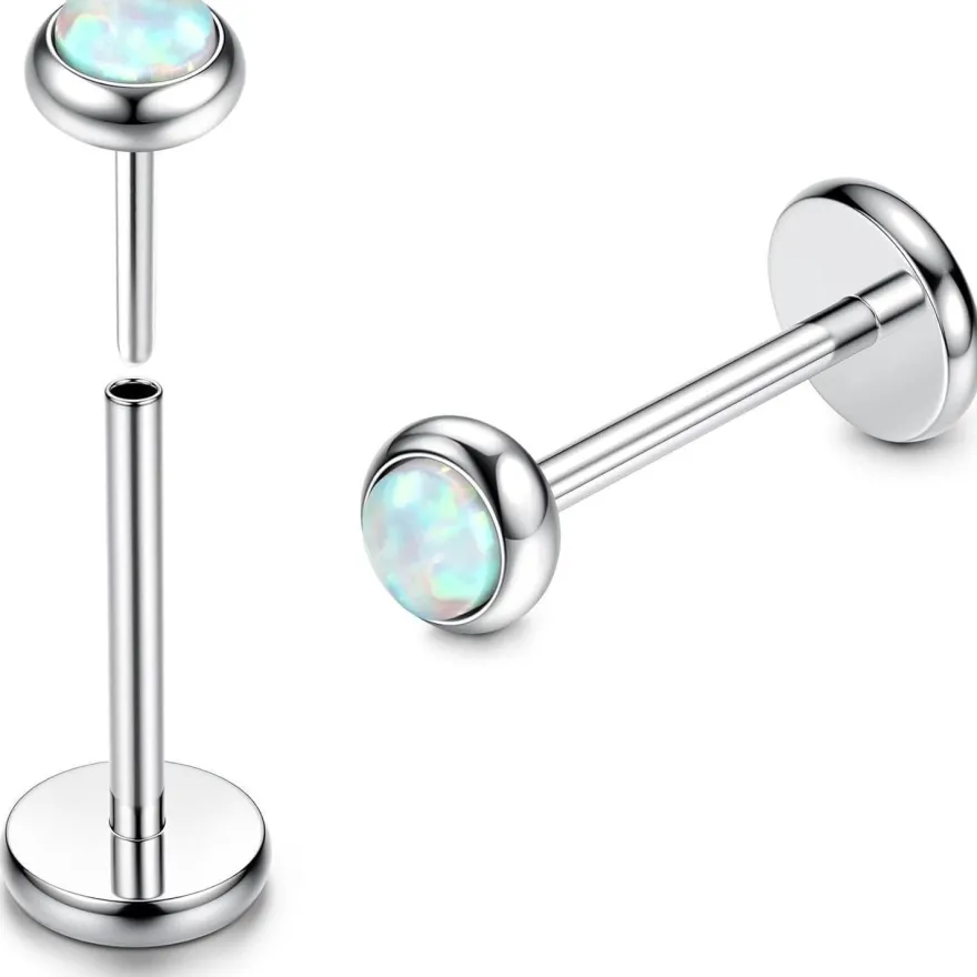 Adramata 2Pcs G23 Titan Labret Piercing mit flacher Rückseite, CZ & Opal, für