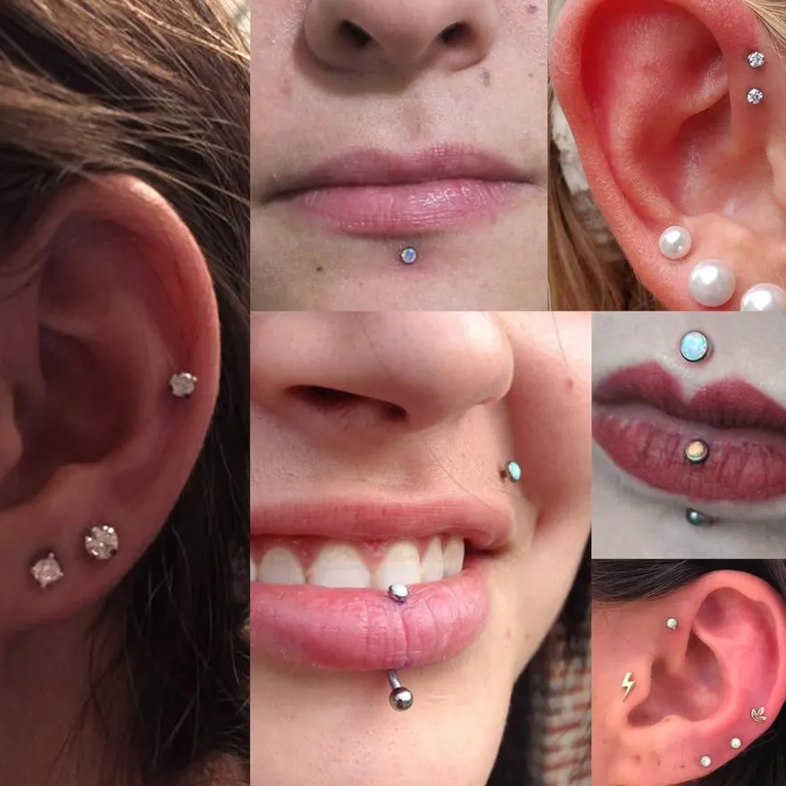 Adramata 2Pcs G23 Titan Labret Piercing mit flacher Rückseite, CZ & Opal, für