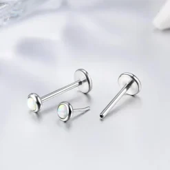 Adramata 2Pcs G23 Titan Labret Piercing mit flacher Rückseite, CZ & Opal, für