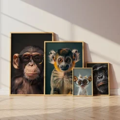 Affen Poster · Geschenkidee · Schimpanse und Affe mit Brille · Dekoprint ohne