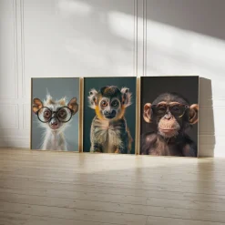 Affen Poster · Geschenkidee · Schimpanse und Affe mit Brille · Dekoprint ohne