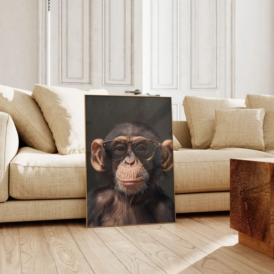 Affen Poster · Geschenkidee · Schimpanse und Affe mit Brille · Dekoprint ohne
