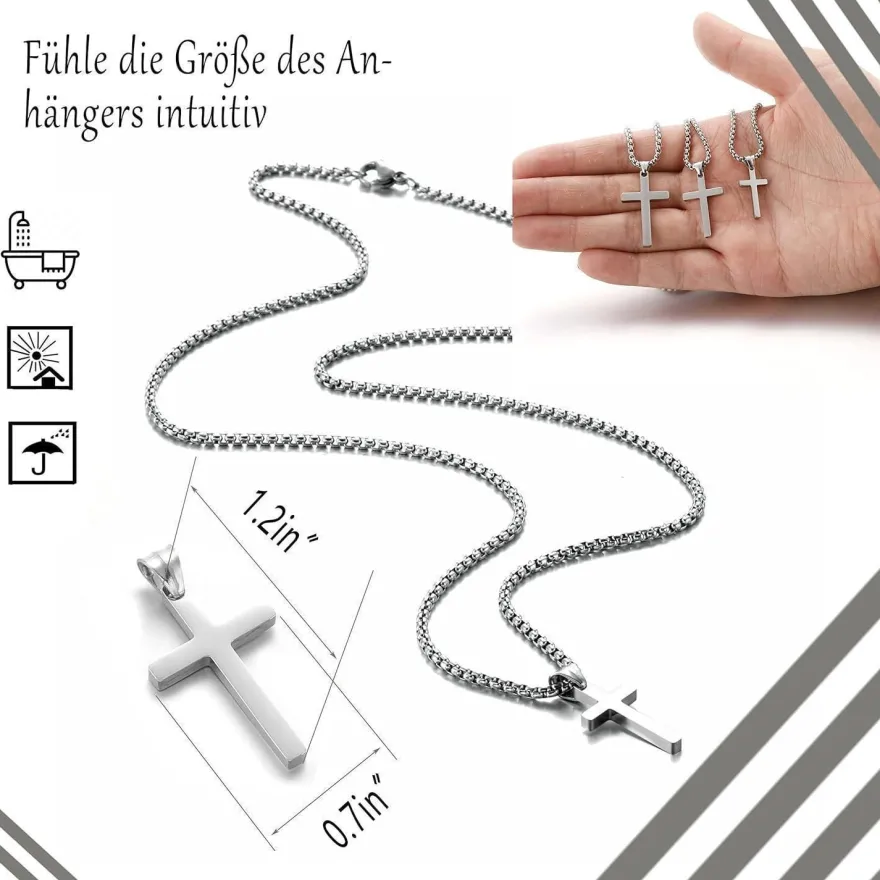 Afstalr Kreuz Kette Herren - Gold/Silber Anhänger, Christentum Schmuck, 60cm