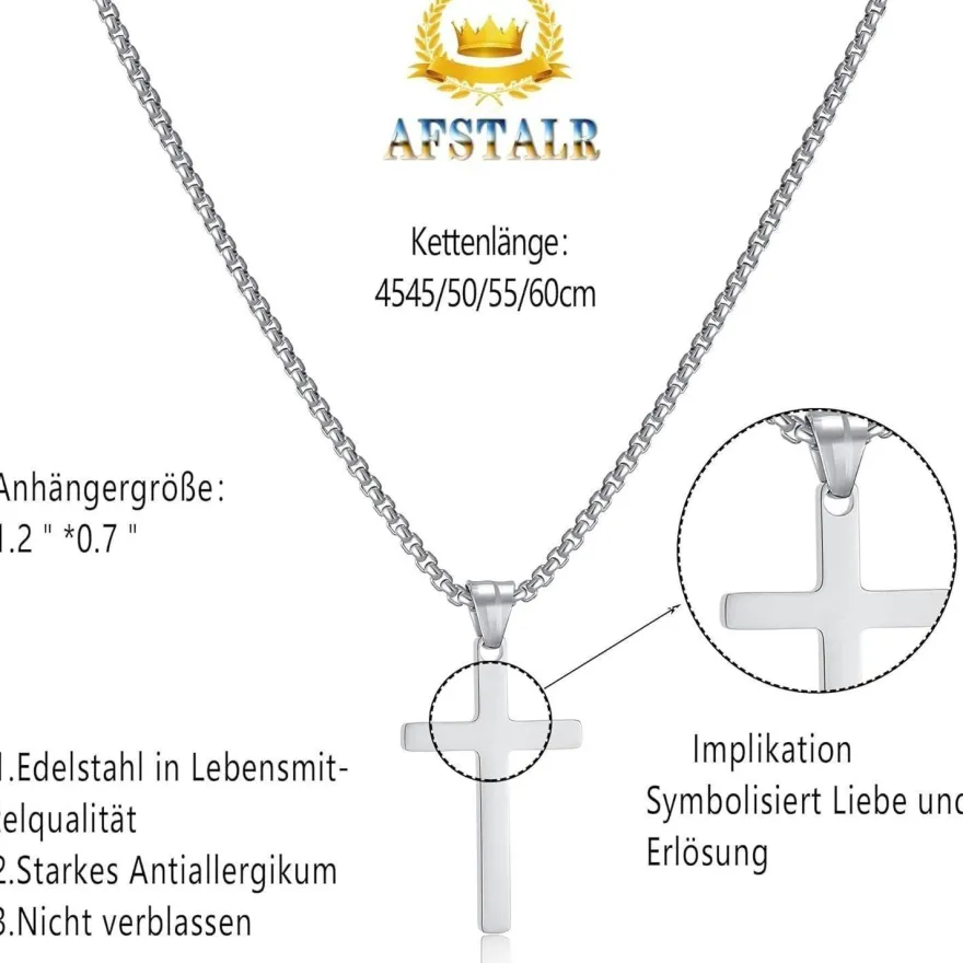 Afstalr Kreuz Kette Herren - Gold/Silber Anhänger, Christentum Schmuck, 60cm