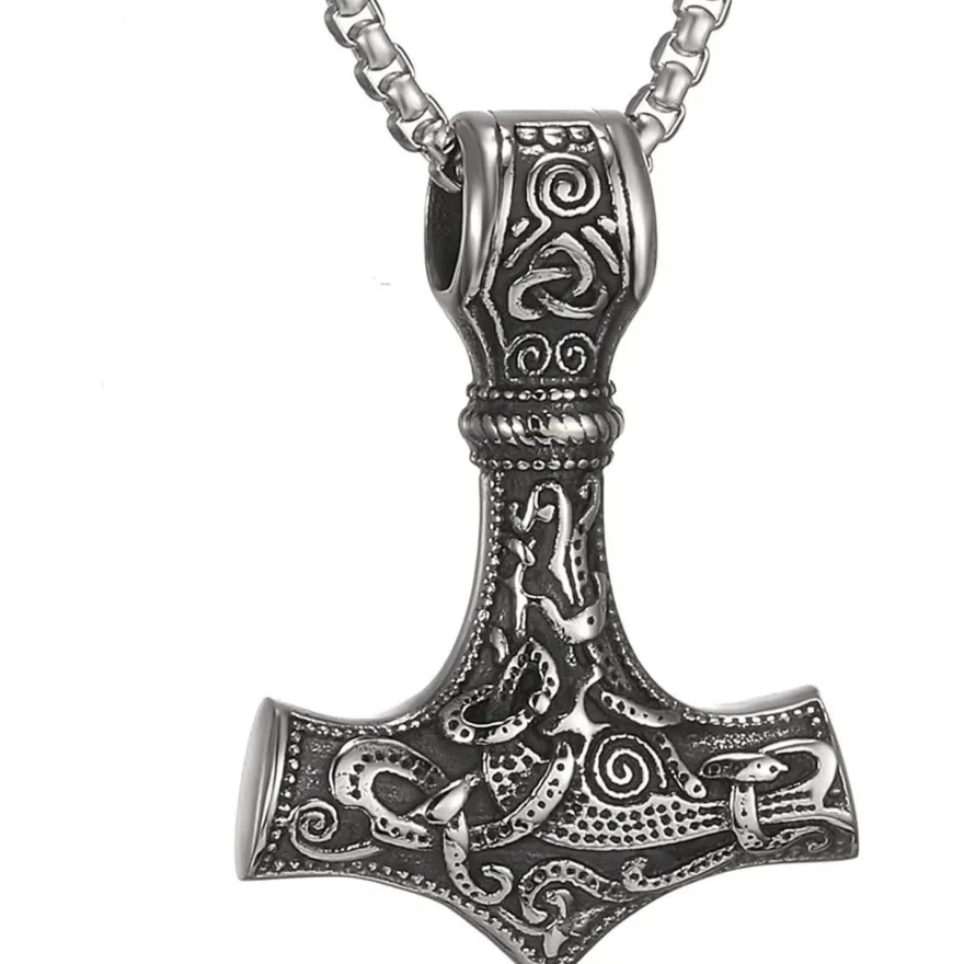 Afstalr Wikinger Thors Hammer Halskette Mjolnir aus Edelstahl - Nordische