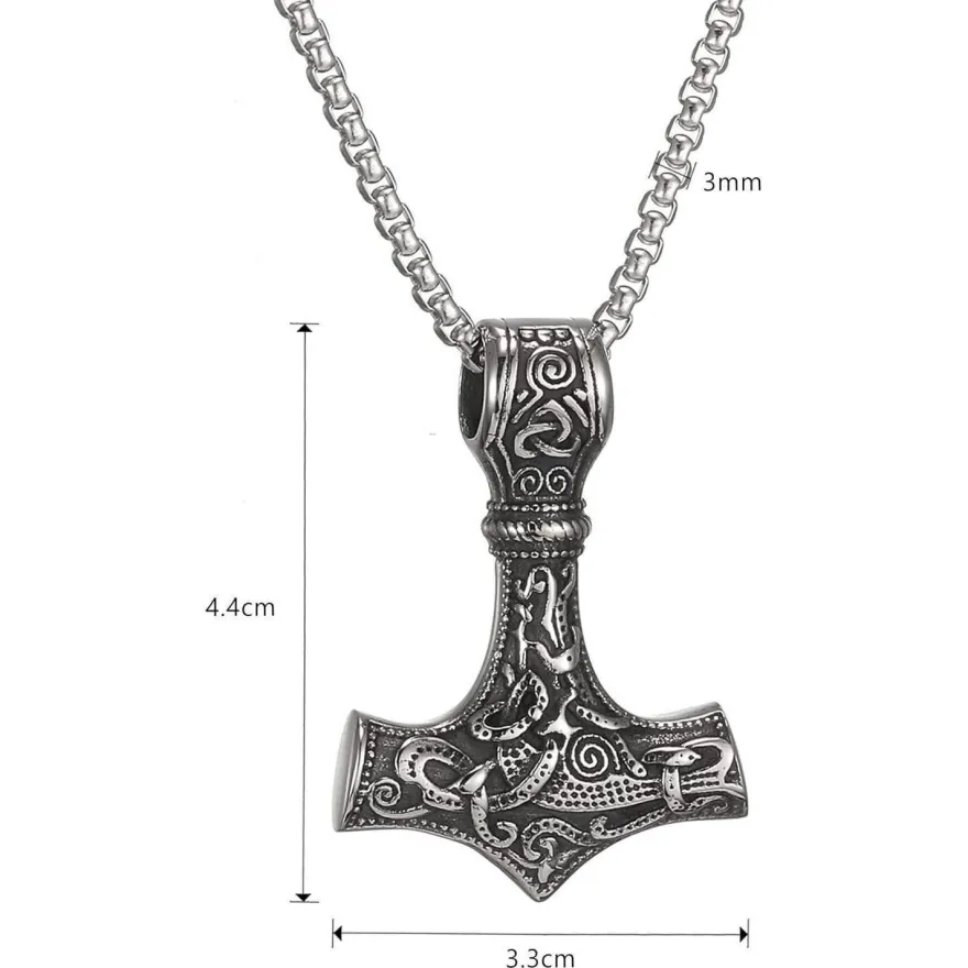 Afstalr Wikinger Thors Hammer Halskette Mjolnir aus Edelstahl - Nordische