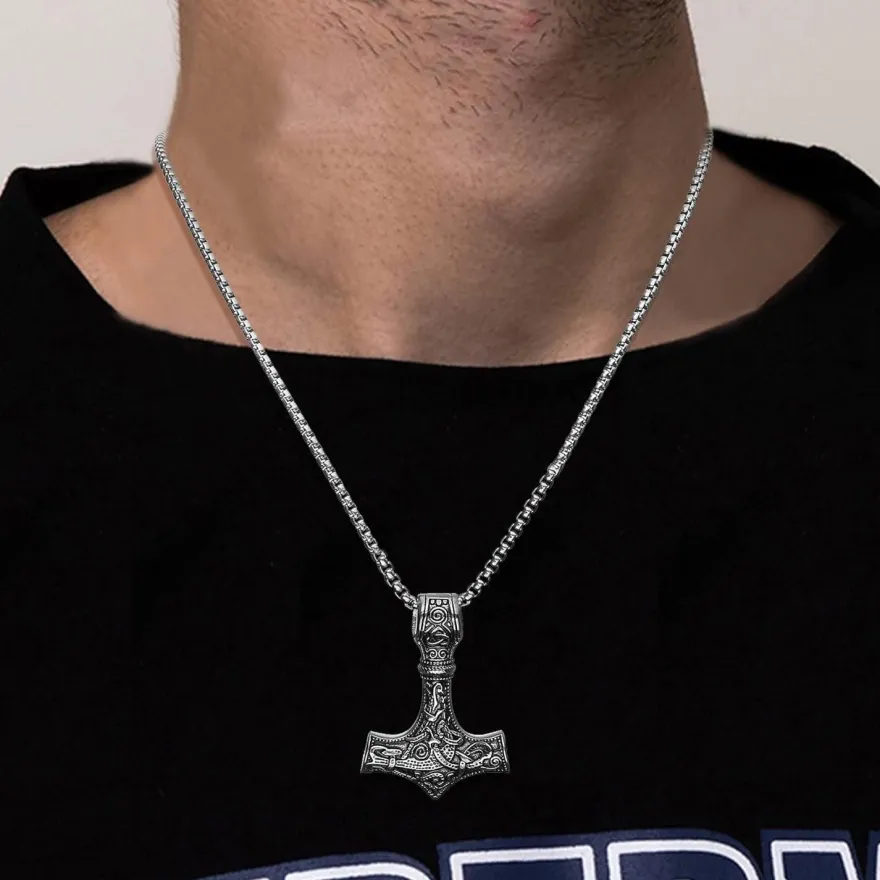 Afstalr Wikinger Thors Hammer Halskette Mjolnir aus Edelstahl - Nordische