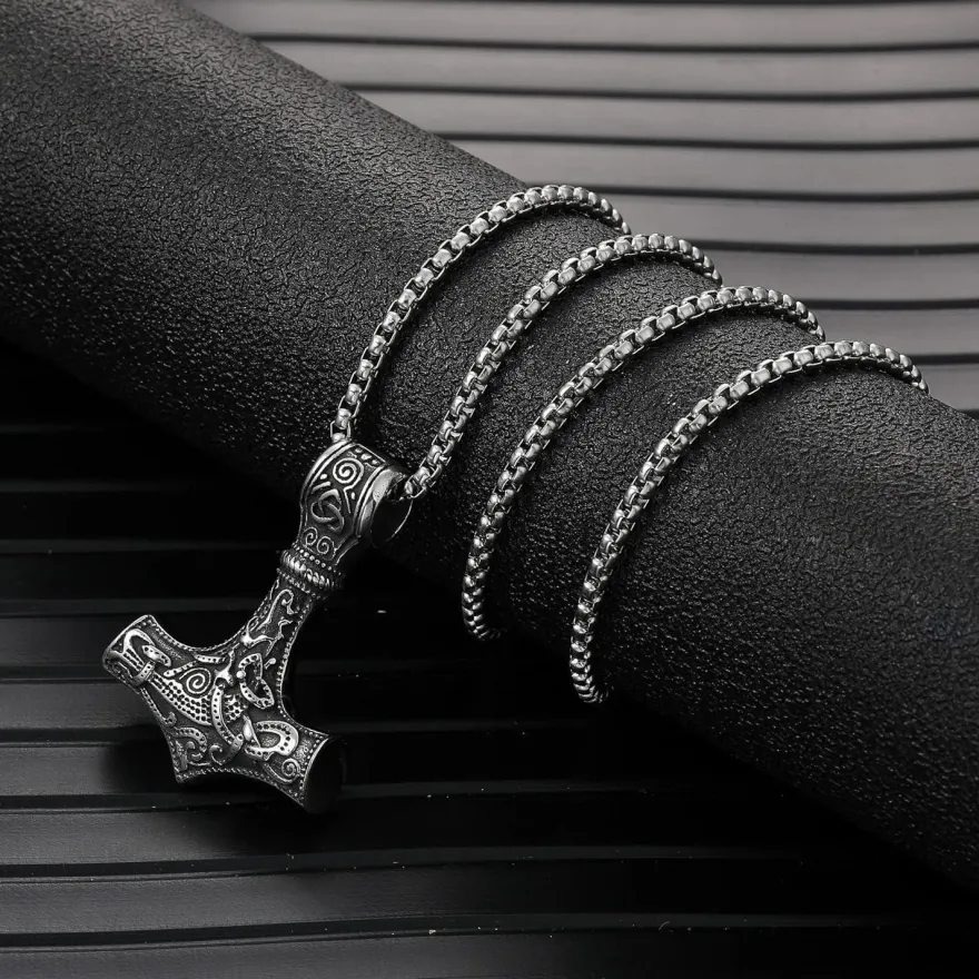 Afstalr Wikinger Thors Hammer Halskette Mjolnir aus Edelstahl - Nordische
