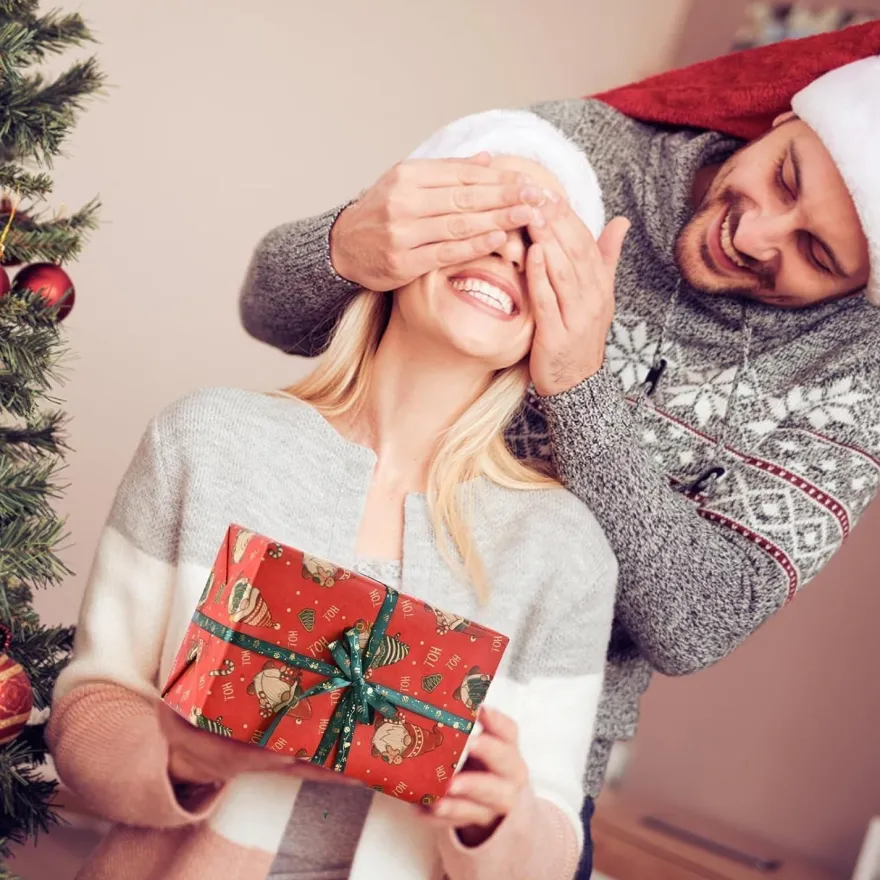 AhfuLife 2 Rollen Weihnachtsgeschenkpapier Set, 43cm x 15m Nature Kraftpapier