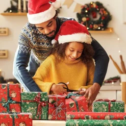 AhfuLife 2 Rollen Weihnachtsgeschenkpapier Set, 43cm x 15m Nature Kraftpapier