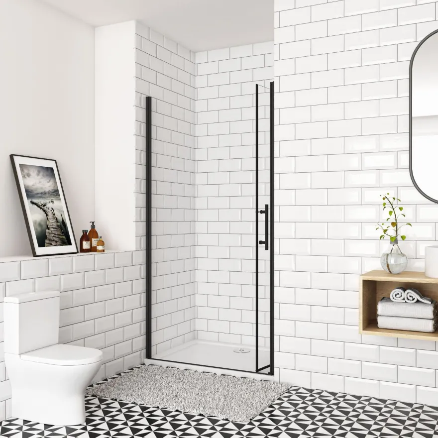 AICA 120 x 195cm Schwarz Drehfalttür Nischentür 6mm NANO GLAS