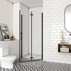 AICA 120 x 195cm Schwarz Drehfalttür Nischentür 6mm NANO GLAS