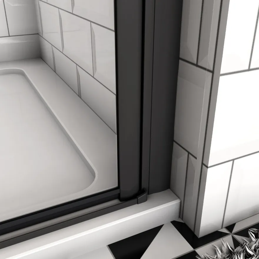 AICA 120 x 195cm Schwarz Drehfalttür Nischentür 6mm NANO GLAS