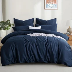 Aisbo Bettwäsche 200x220 cm Baumwolle Blau, 3-teiliges Set mit 2 Kissenbezügen