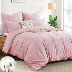 Aisbo Bettwäsche 200x200 cm Baumwolle Rosa 3-teilig mit 2 Kissenbezügen 80x80