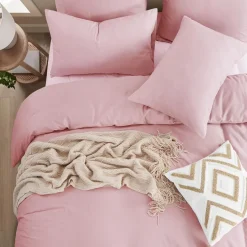 Aisbo Bettwäsche 200x200 cm Baumwolle Rosa 3-teilig mit 2 Kissenbezügen 80x80