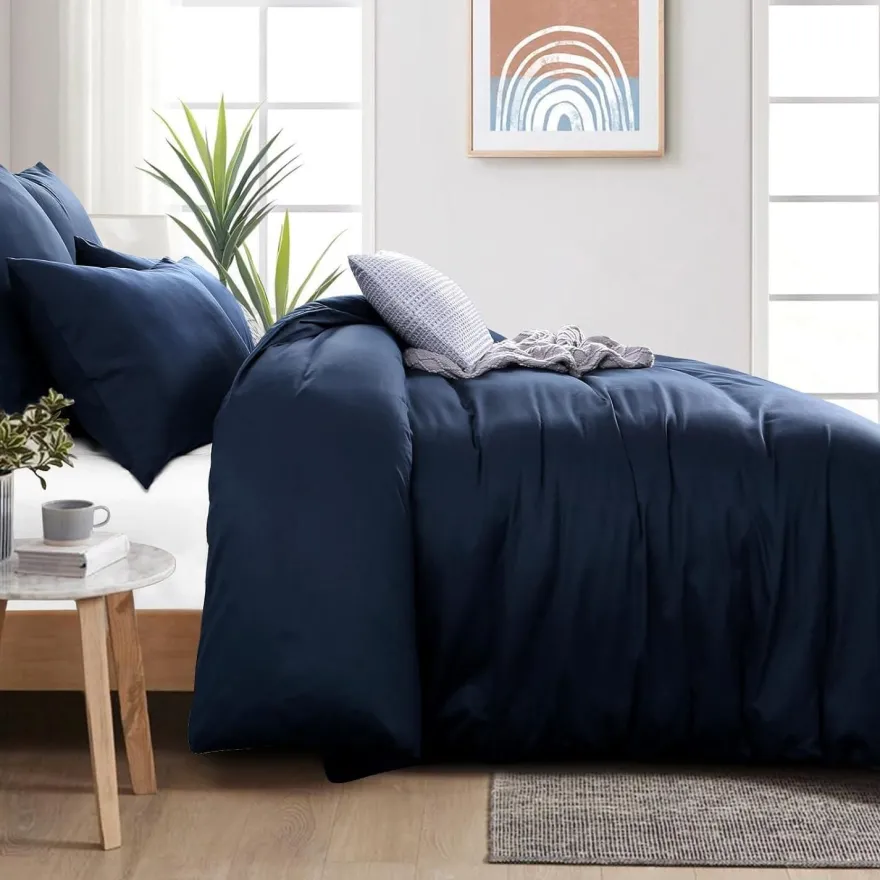 Aisbo Bettwäsche 200x200 cm Baumwolle Blau, 3-teiliges Set mit 2 Kissenbezügen