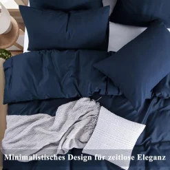 Aisbo Bettwäsche 200x200 cm Baumwolle Blau, 3-teiliges Set mit 2 Kissenbezügen