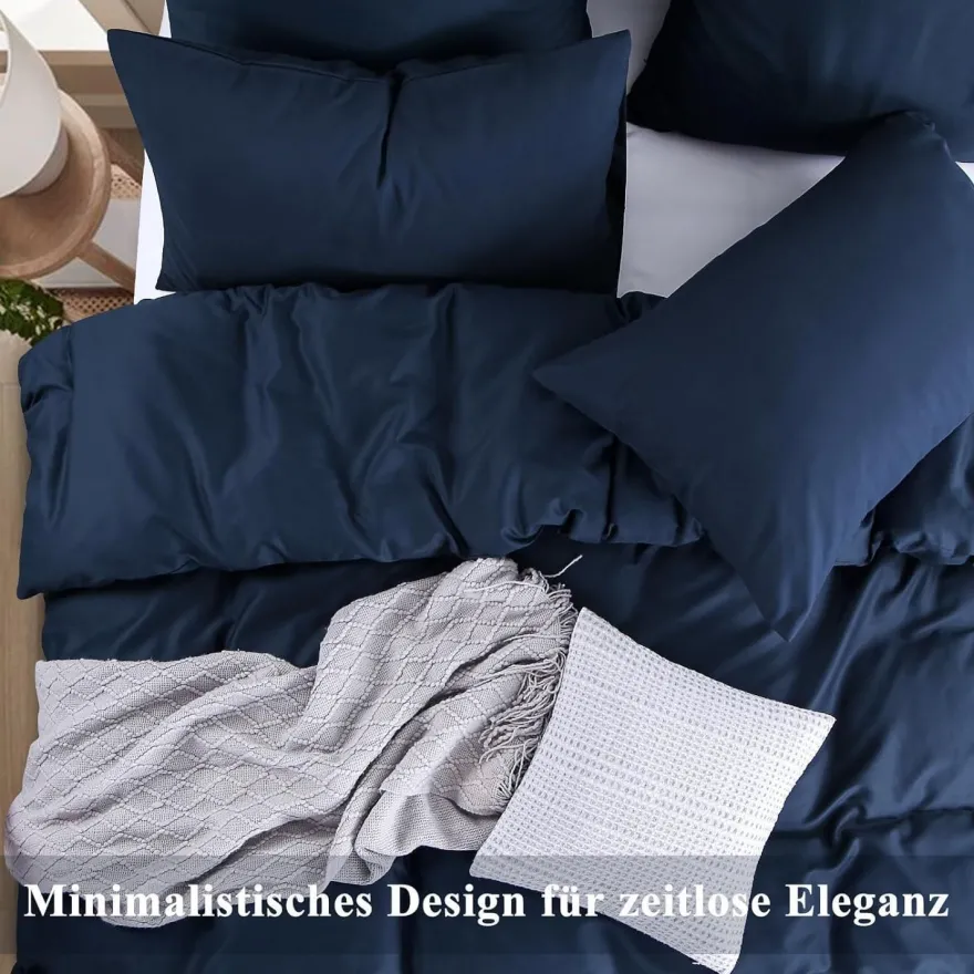 Aisbo Bettwäsche 200x200 cm Baumwolle Blau, 3-teiliges Set mit 2 Kissenbezügen