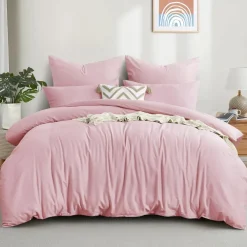 Aisbo Bettwäsche 200x220 cm Baumwolle Rosa 3-teiliges Set mit 2 Kissenbezügen