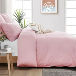 Aisbo Bettwäsche 200x220 cm Baumwolle Rosa 3-teiliges Set mit 2 Kissenbezügen