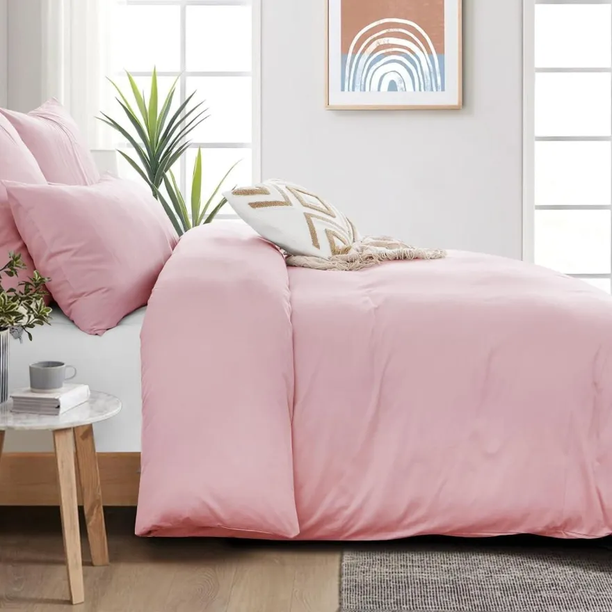 Aisbo Bettwäsche 200x220 cm Baumwolle Rosa 3-teiliges Set mit 2 Kissenbezügen