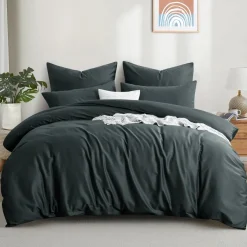Aisbo Bettwäsche 200x220 cm Baumwolle Grau 3-teiliges Set mit 2 Kissenbezügen
