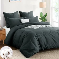 Aisbo Bettwäsche 200x220 cm Baumwolle Grau 3-teiliges Set mit 2 Kissenbezügen