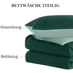 Aisbo Bettwäsche 155x220 cm 2-teilig Dunkelgrün/Salbeigrün, Mikrofaser