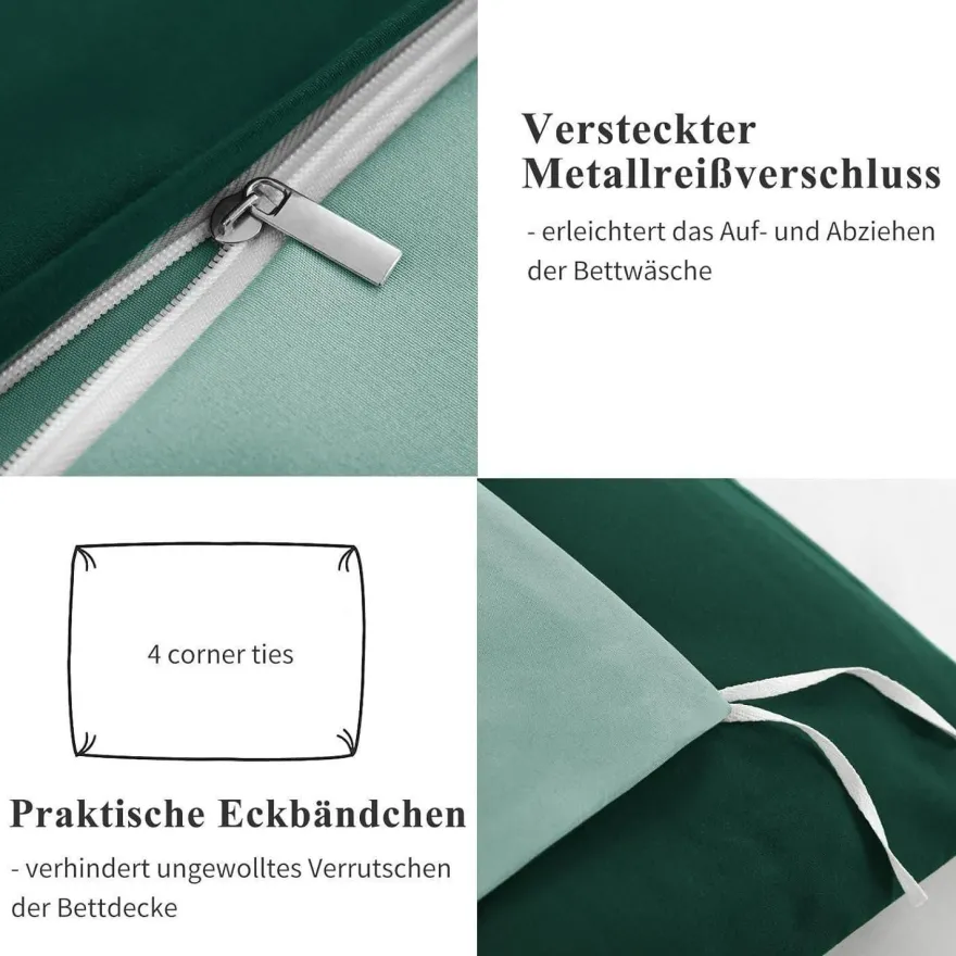 Aisbo Bettwäsche 155x220 cm 2-teilig Dunkelgrün/Salbeigrün, Mikrofaser