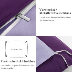Aisbo Bettwäsche 220x240 cm 3-teilig Lila Lavendel Mikrofaser Wendebettwäsche