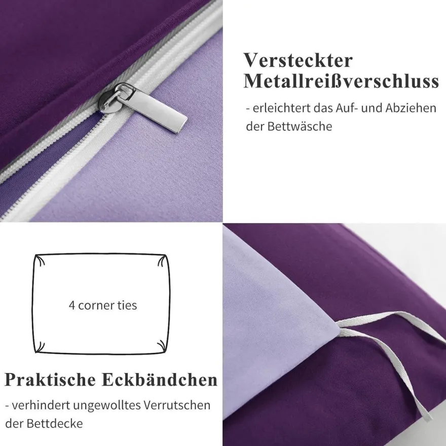 Aisbo Bettwäsche 220x240 cm 3-teilig Lila Lavendel Mikrofaser Wendebettwäsche