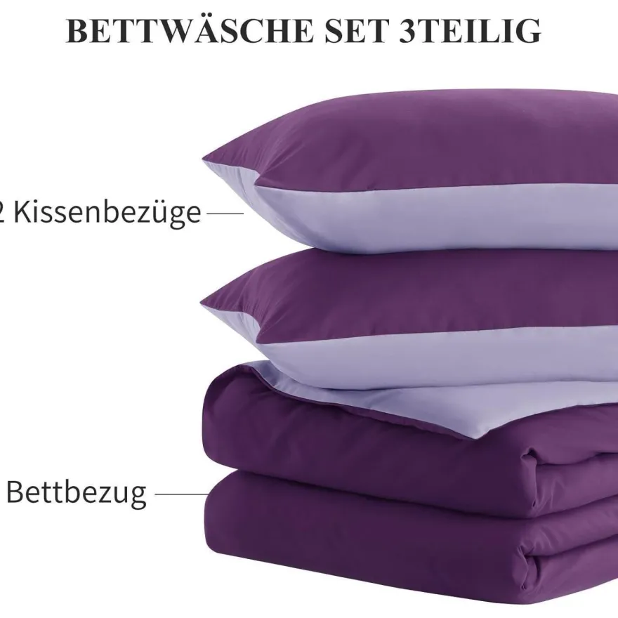 Aisbo Bettwäsche 220x240 cm 3-teilig Lila Lavendel Mikrofaser Wendebettwäsche