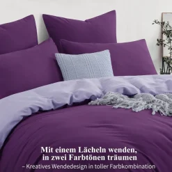 Aisbo Bettwäsche 220x240 cm 3-teilig Lila Lavendel Mikrofaser Wendebettwäsche