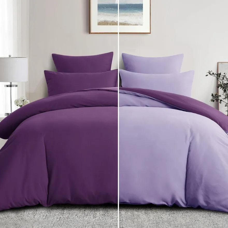 Aisbo Bettwäsche 220x240 cm 3-teilig Lila Lavendel Mikrofaser Wendebettwäsche