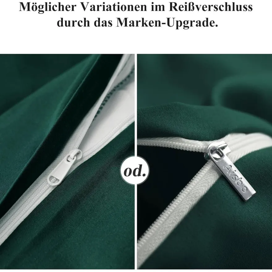 Aisbo Mikrofaser Bettwäsche 220x240 cm 3-teilig Dunkelgrün mit Reißverschluss
