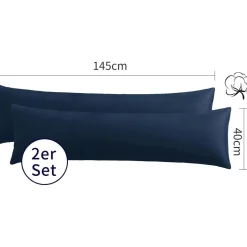 Aisbo Seitenschläferkissen Bezug 40 x 145 cm, 2er Set Blau, weiche Baumwolle
