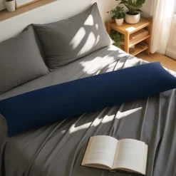 Aisbo Seitenschläferkissen Bezug 40 x 145 cm, 2er Set Blau, weiche Baumwolle