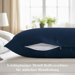 Aisbo Seitenschläferkissen Bezug 40 x 145 cm, 2er Set Blau, weiche Baumwolle