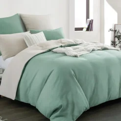 Aisbo Wendebettbezug 240x260 cm mit 2 Kissenbezügen 65x65 cm, Grün/Beige