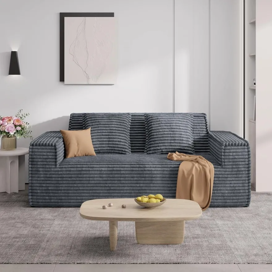 Aivermeil Boneless Couch Cord Sofa mit Schlaffunktion, 2-3 Sitzer, Grau, Keine